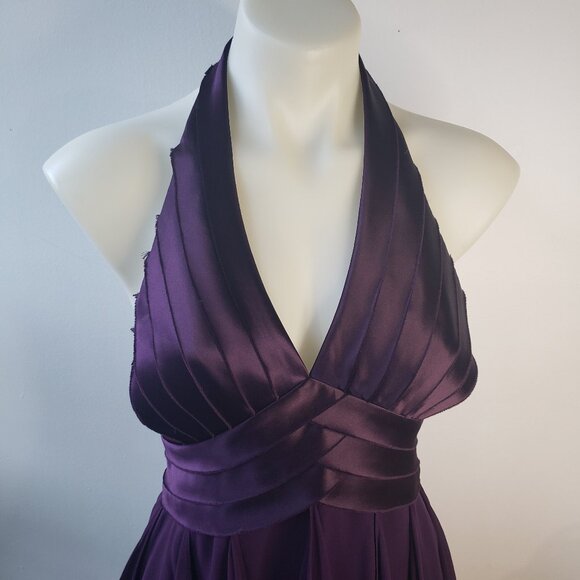 Deep Purple BCBG Fun Formal Mini Halter Dress w Pleats, Sheer Ruffle Fabric - Picture 1 of 15